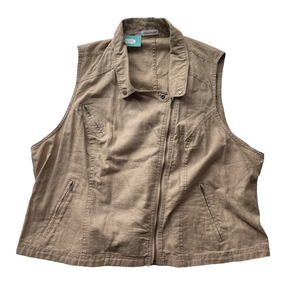 Maurices Asymmetrical Zip Vest Tan Brown Khaki Plus Size 3XL Safari Linen NWT - Picture 6 of 16